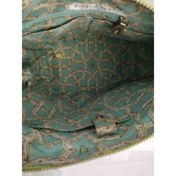 Eric Javits Multicolor Leather Strap Gold Metallic Bag Straw Canvas Stripes - Picture 6 of 12